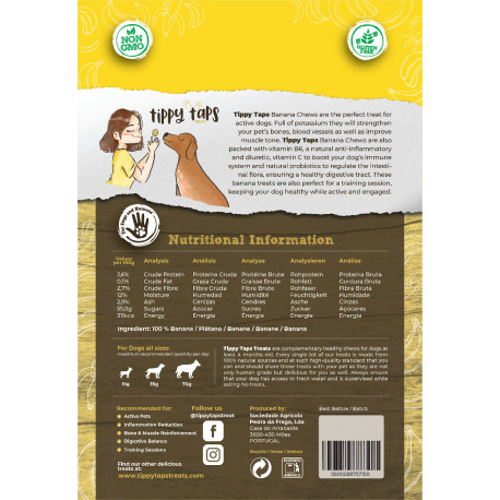 Tippy Taps de Plátano snacks de fruta deshidratada para perros