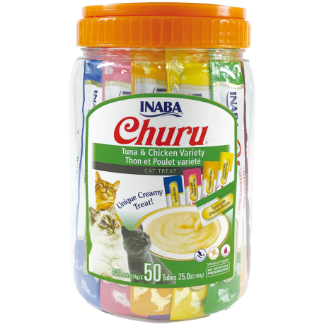 Churu Purée Bote 50 ud. variedades de atún y pollo snack para gatos