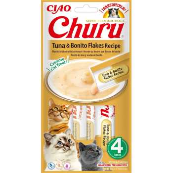 Churu Purée Receta de atún con virutas de bonito snack para gatos